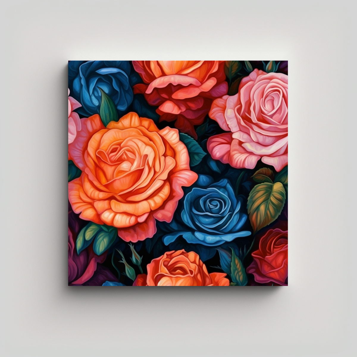 COMPOSICIÓN ARMÓNICA DE ROSAS OSCURAS EN CUADRO 60X60 CM - 1