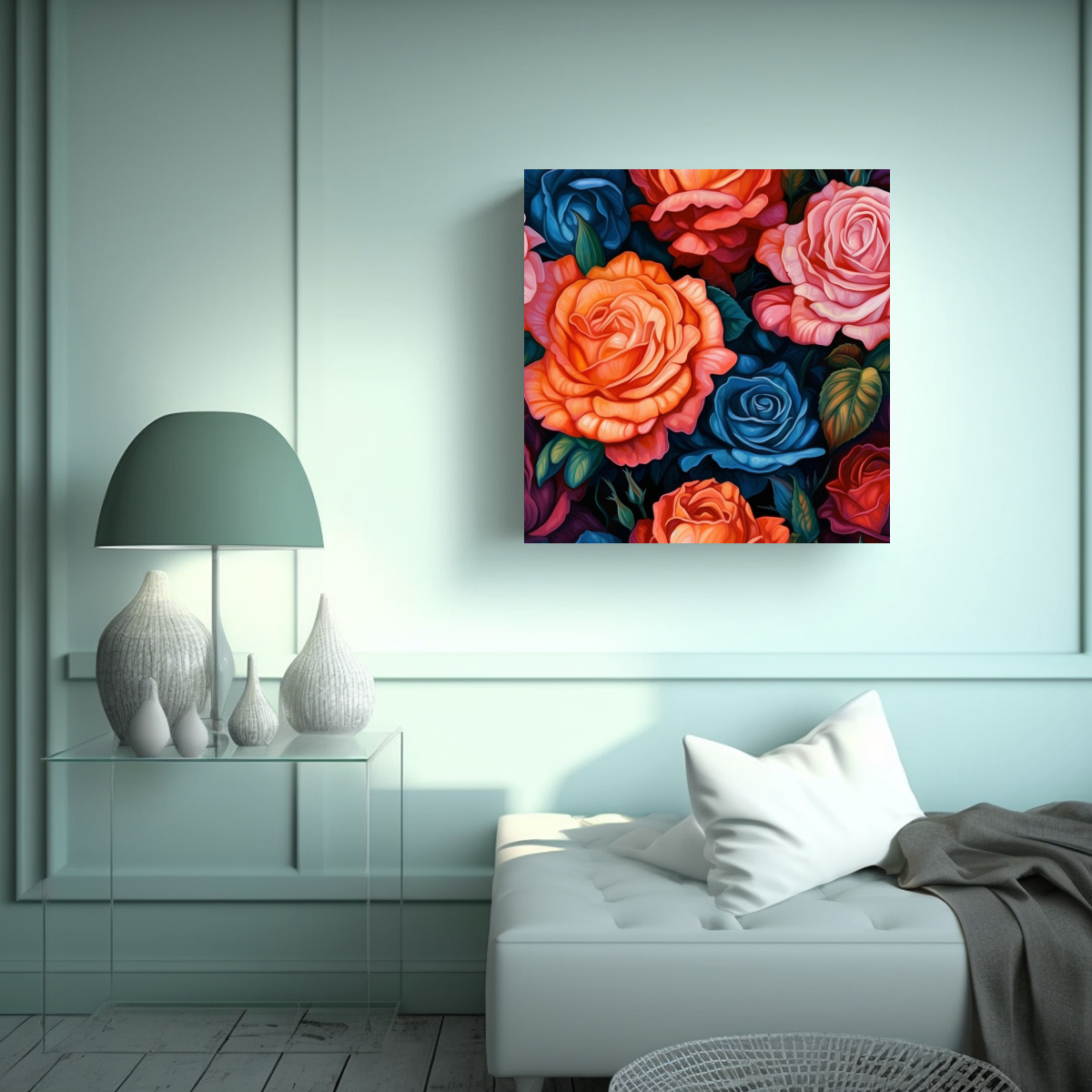 COMPOSICIÓN ARMÓNICA DE ROSAS OSCURAS EN CUADRO 60X60 CM - 2