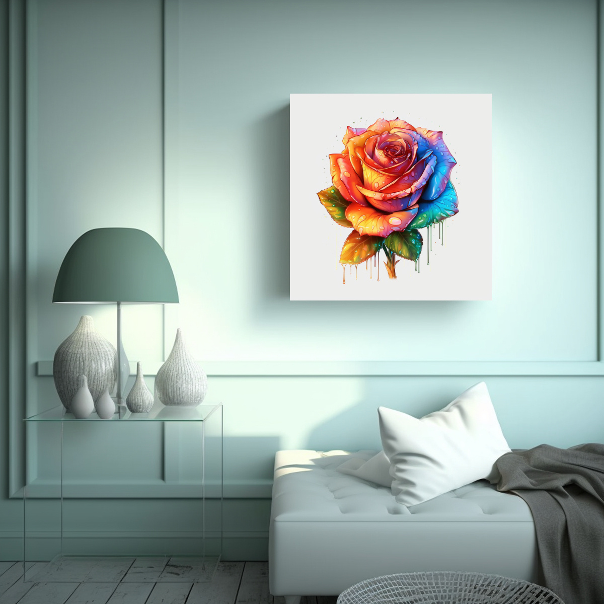 IMPACTANTE CUADRO DE ROSA COLORIDA SOBRE FONDO 20X20 CM - 2