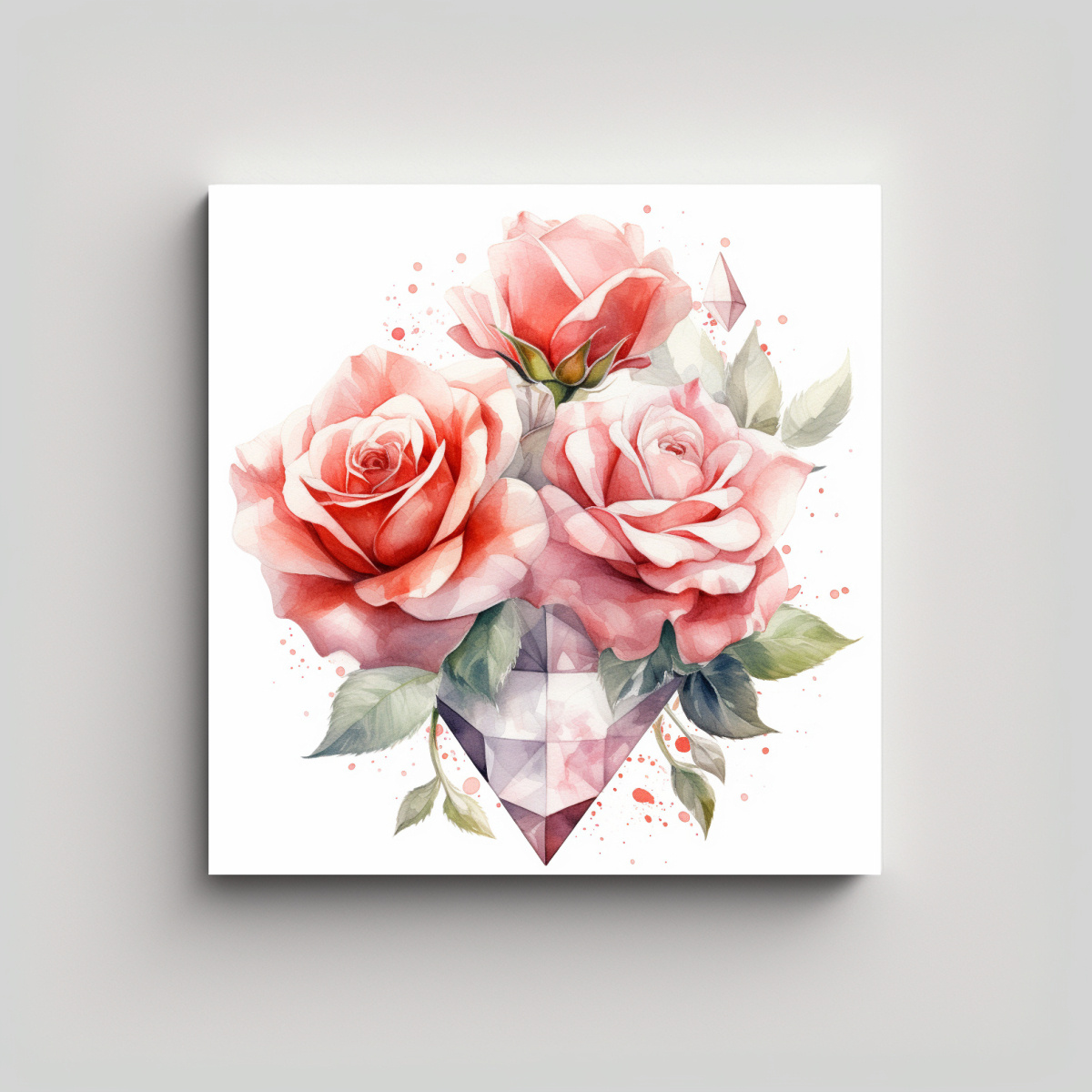 COMPOSICIÓN ARMONIOSA DE ROSAS EN ACUARELA Y 60X60 CM - 1