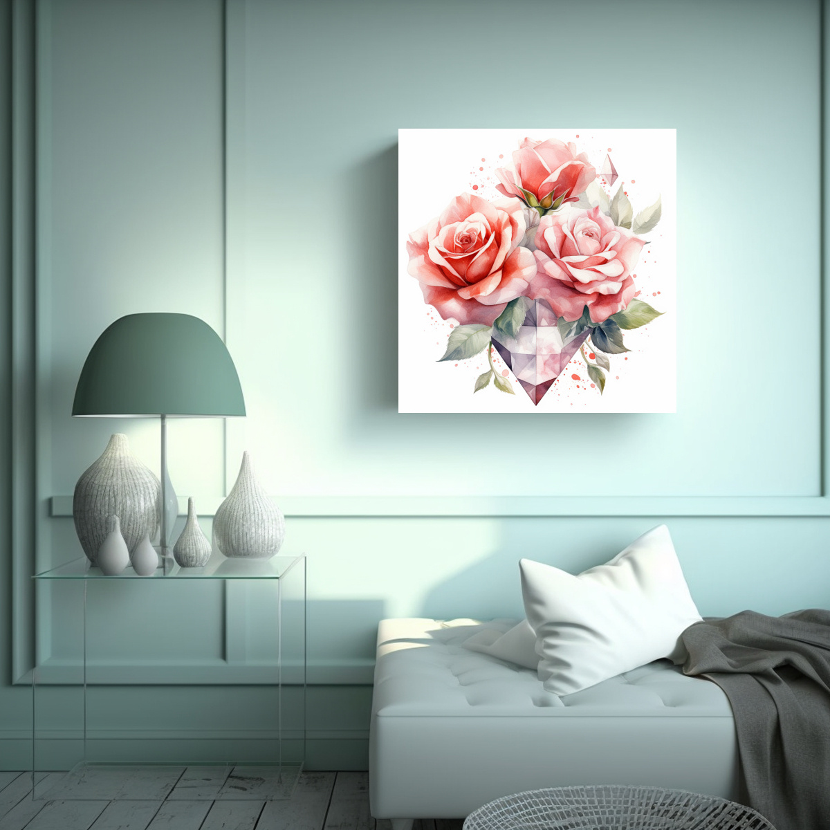 COMPOSICIÓN ARMONIOSA DE ROSAS EN ACUARELA Y 60X60 CM - 2