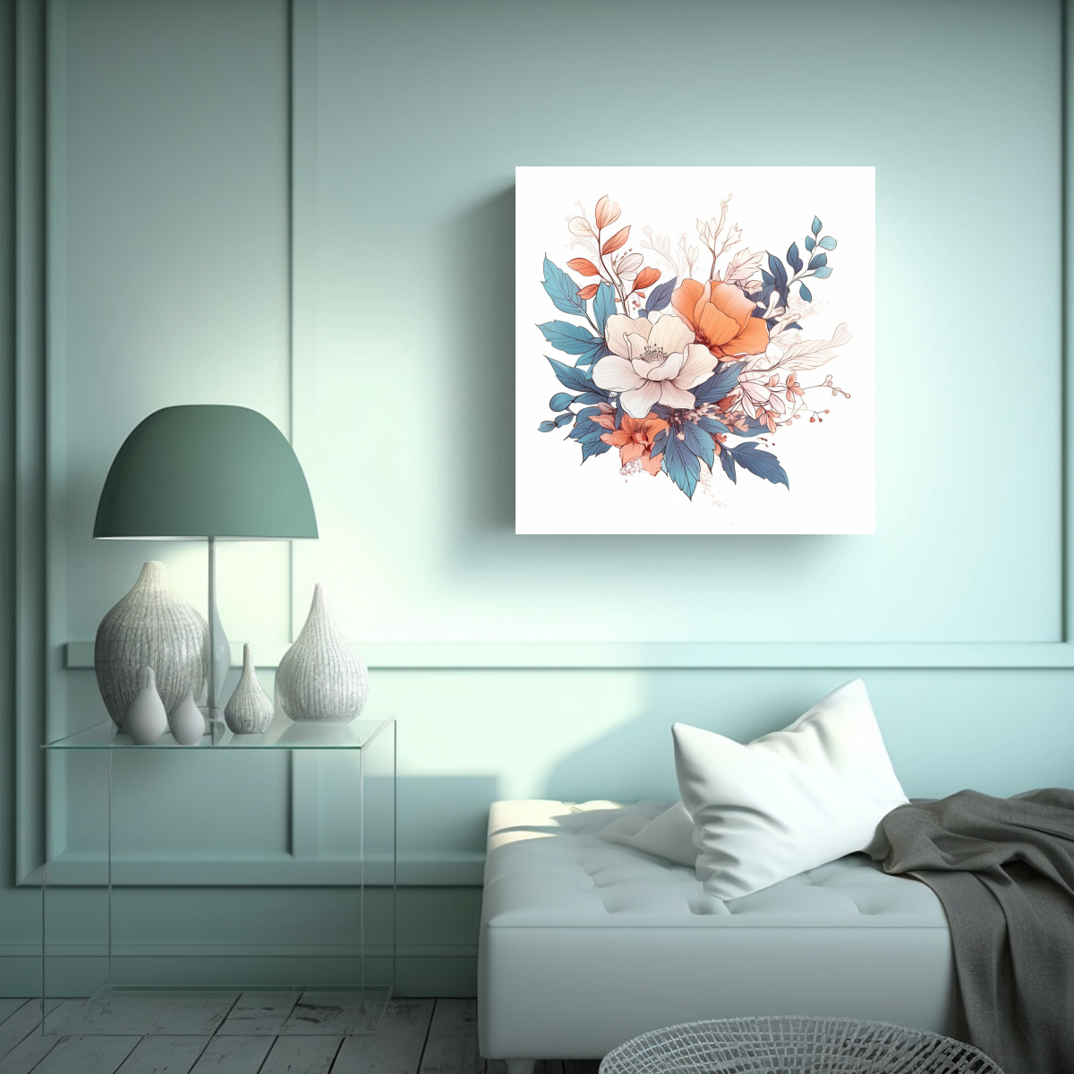 CUADRO CONCEPTUAL ARTESANAL: RAMO DE FLORES Y 100X100 CM - 2