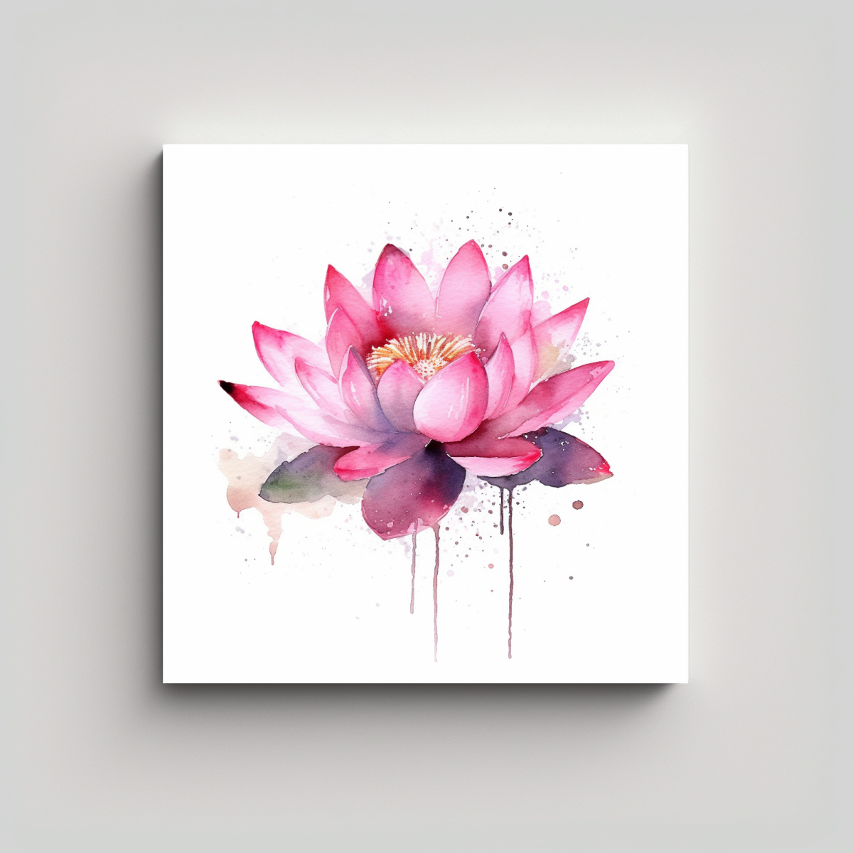 CUADRO RELIEVE DE LOTO ROSA EN ACUARELA SOBRE 60X60 CM - 1