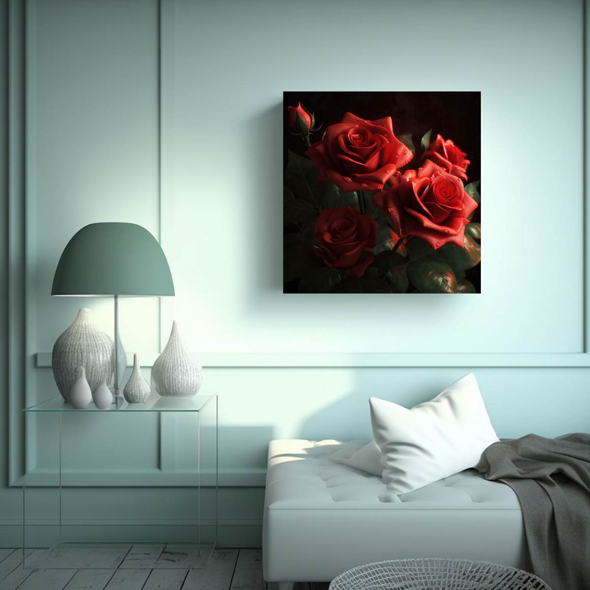 ARTE DE PARED MINIMALISTA: ROSAS ROJAS REALISTAS 60X60 CM - 2