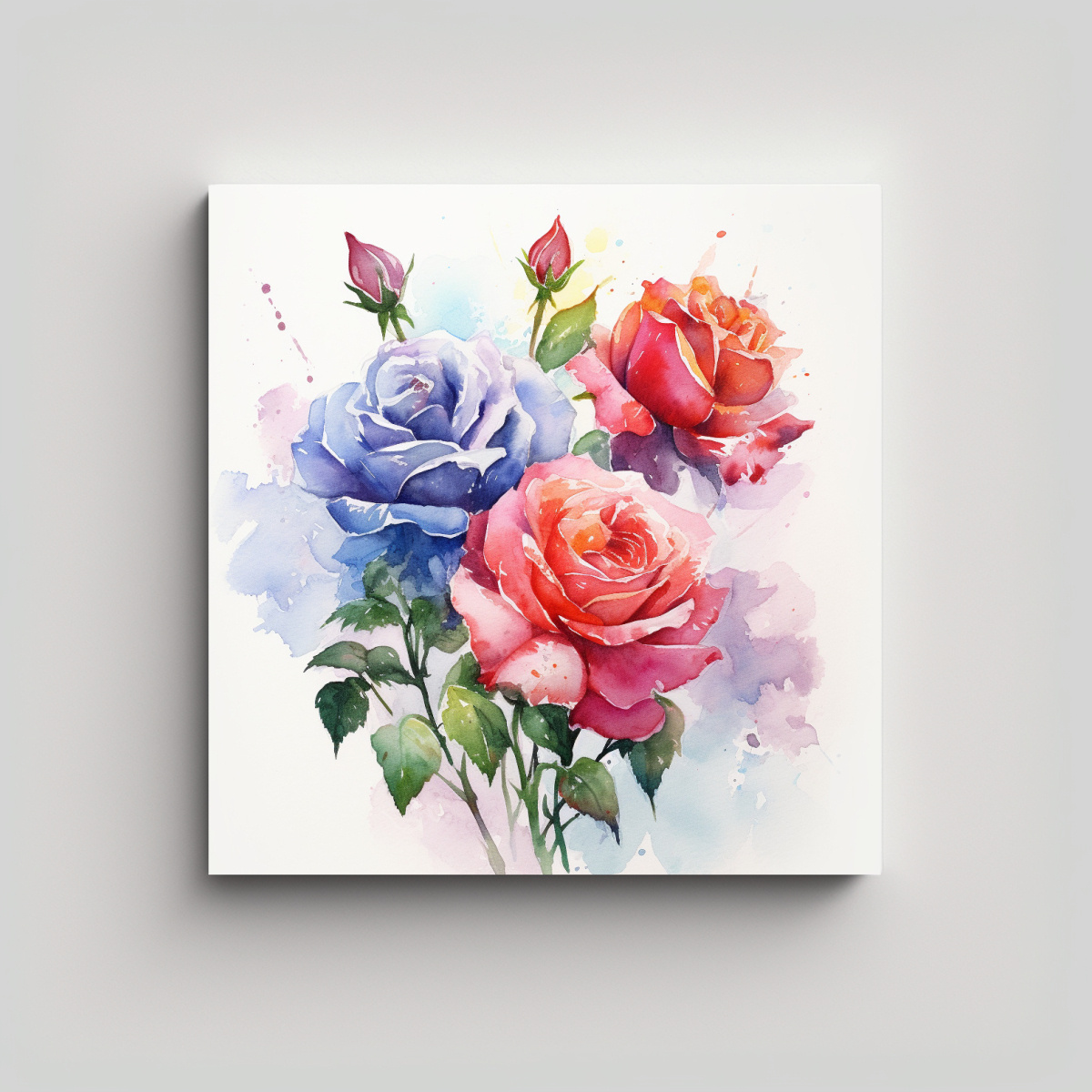 CUADRO INNOVADOR DE ROSAS EN ACUARELA SOBRE FONDO 100X100 CM - 1