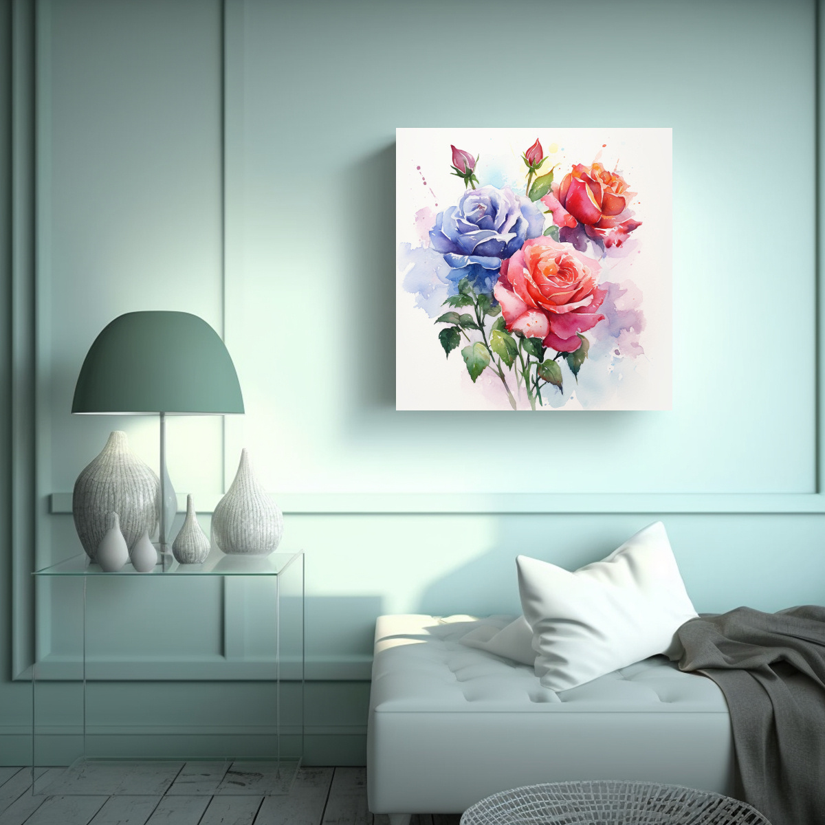 CUADRO INNOVADOR DE ROSAS EN ACUARELA SOBRE FONDO 100X100 CM - 2