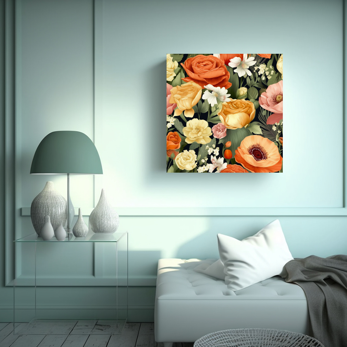 CUADRO ACUARELA MURAL DE VERANO CON MOTIVO DE 20X20 CM - 2