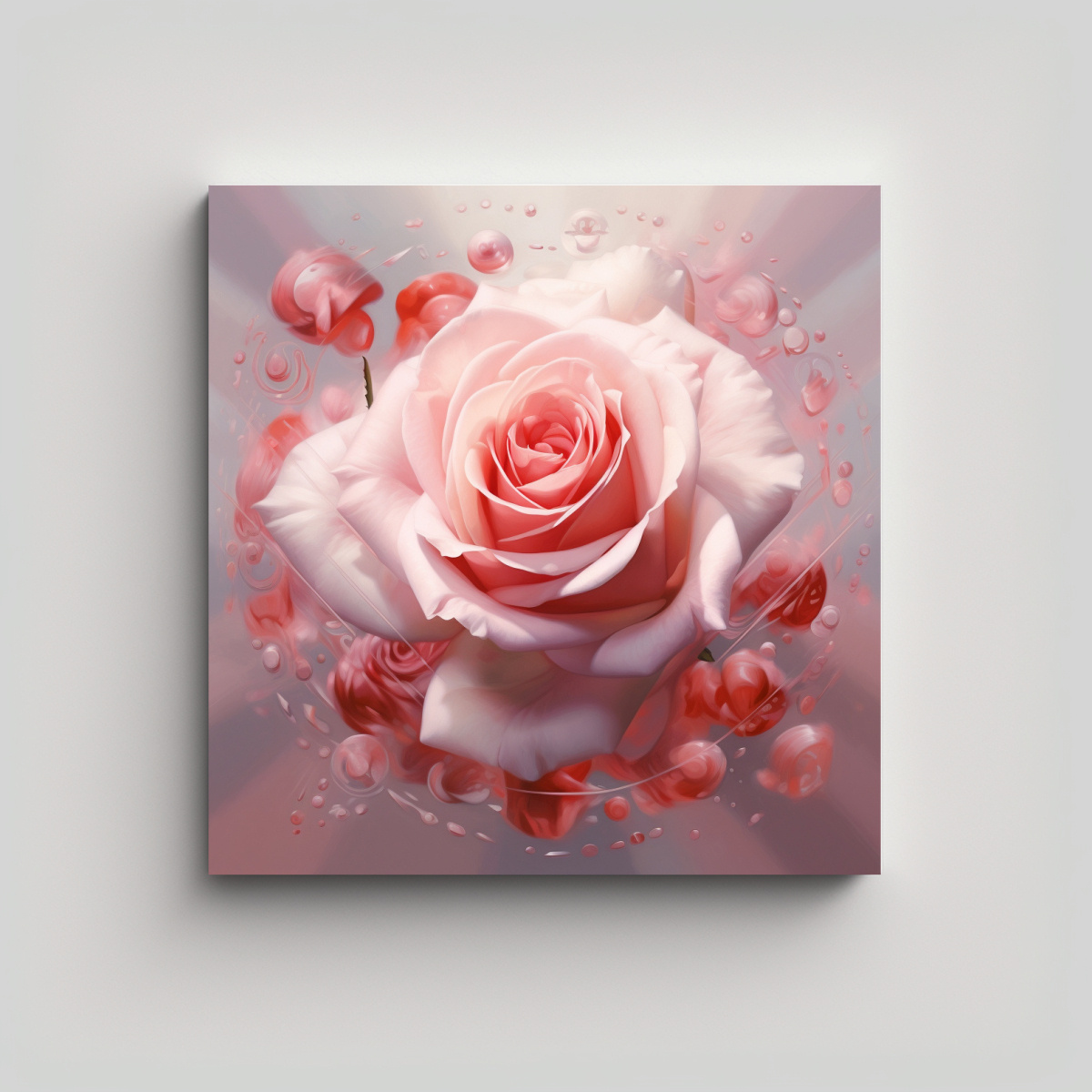 CUADRO MODERNO DE ROSA ROSA CON CORAZONES EN ALTA 20X20 CM - 1