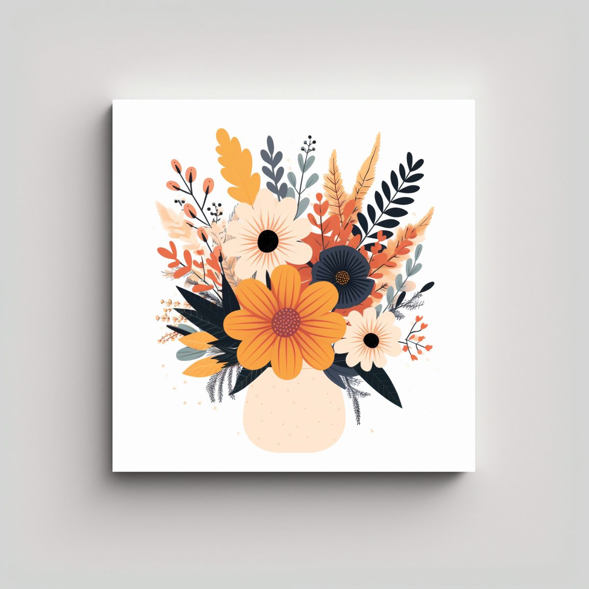 ARREGLO FLORAL BOHO EN TELA EN BASTIDOR: 40X40 CM - 1