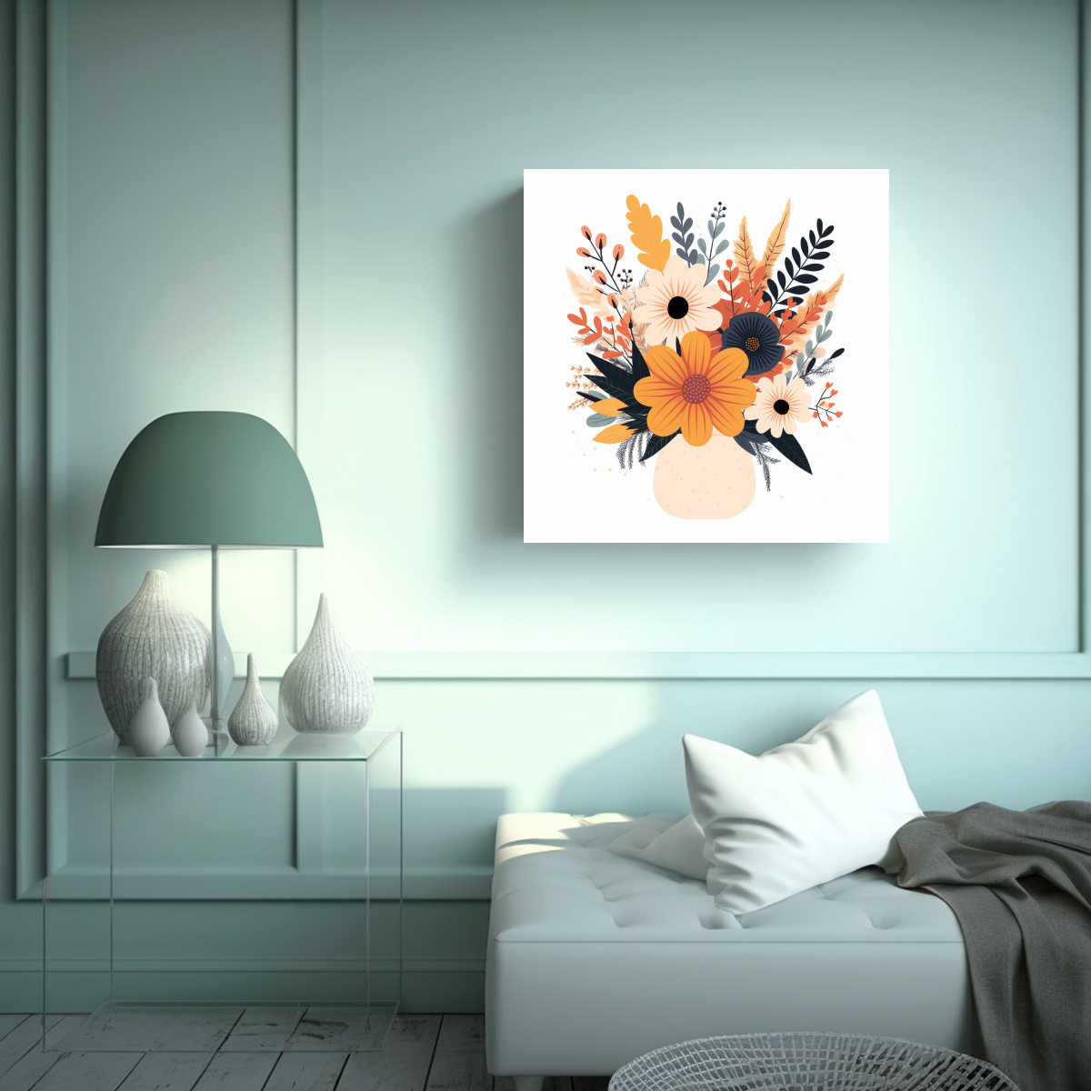 ARREGLO FLORAL BOHO EN TELA EN BASTIDOR: 40X40 CM - 2