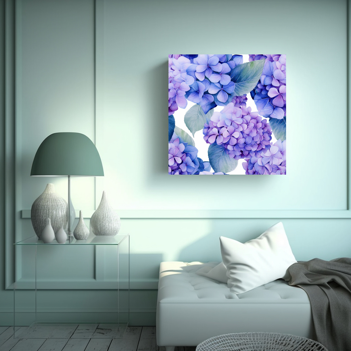 CUADRO DECORATIVO DE HYDRANGEA PÚRPURA EN 50X50 CM - 2