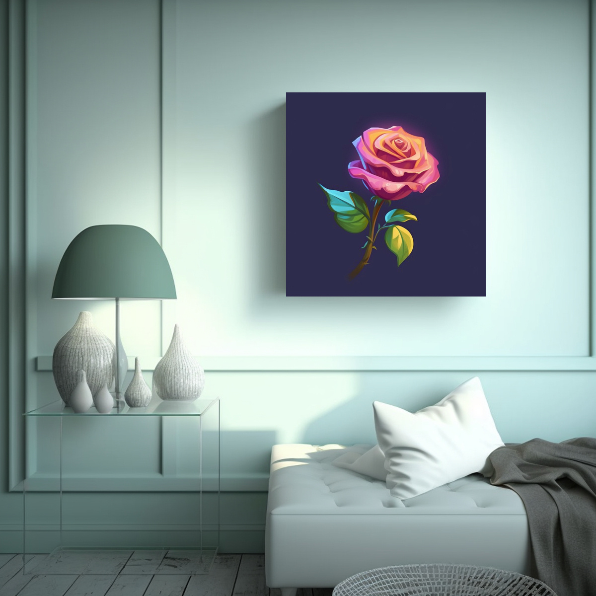 CUADRO DECORATIVO DE FLOR ROSA ABSTRACTA PARA 60X60 CM - 2