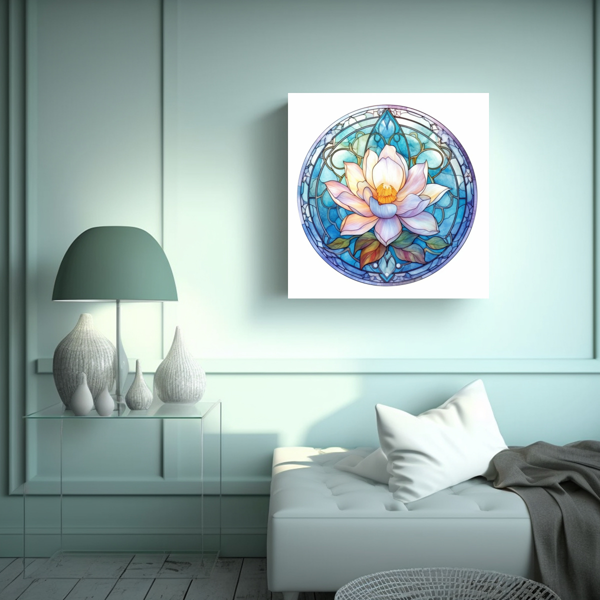 FLORES DE CUENTO EN VIDRIO MANCHADO: LIENZO 100X100 CM - 2