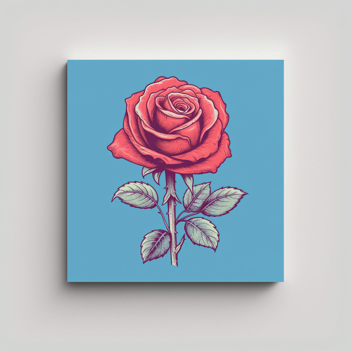 CUADRO ÚNICO CÁLIDO: ROSA ILUSTRADA EN FONDO DE 70X70 CM - 1