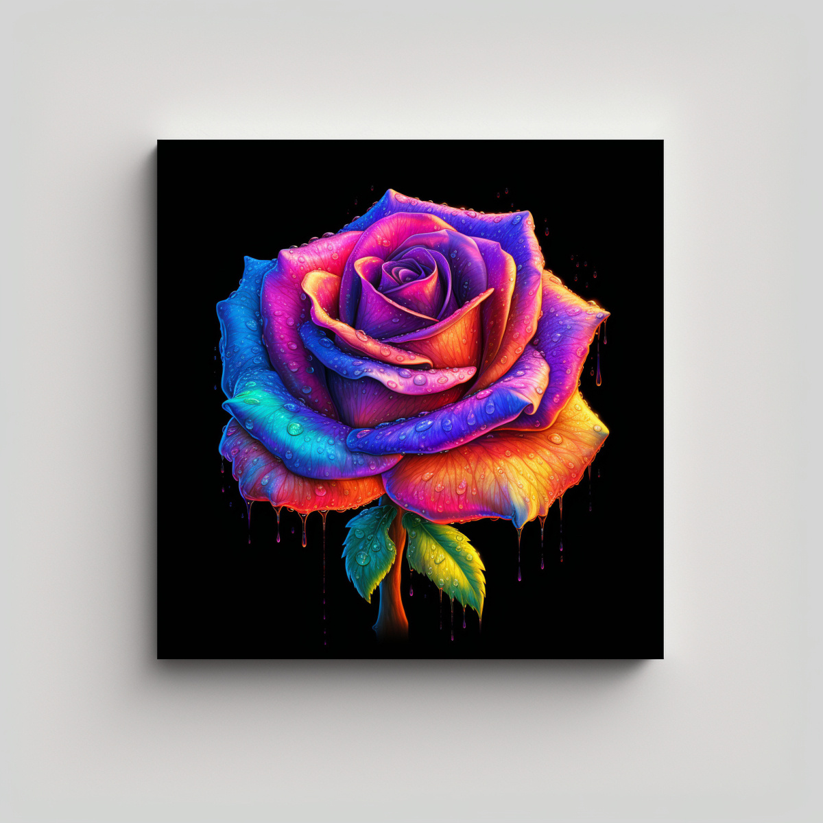 COMPOSICIÓN DINÁMICA DE ROSA COLORIDA: CUADRO 90X90 CM - 1