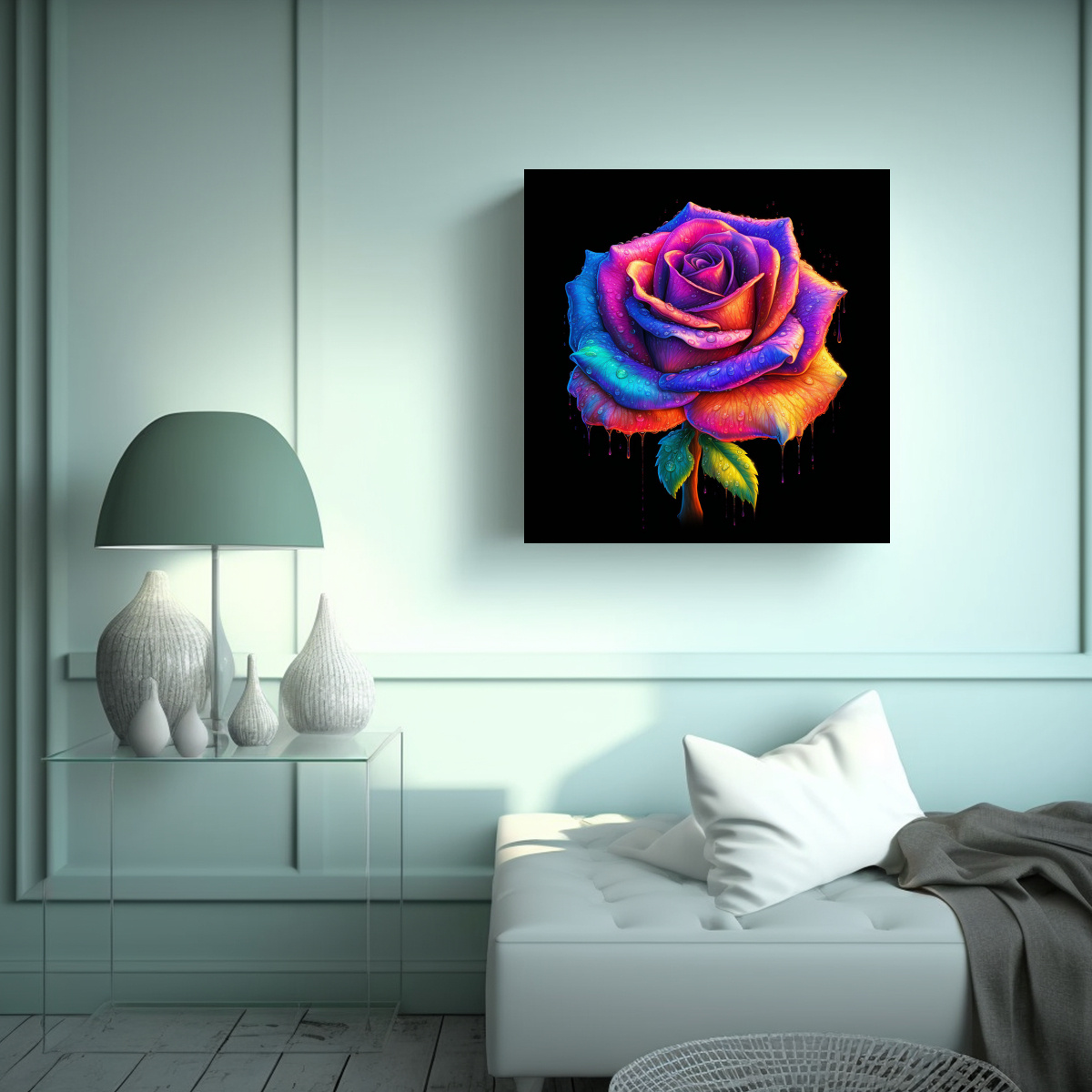 COMPOSICIÓN DINÁMICA DE ROSA COLORIDA: CUADRO 90X90 CM - 2