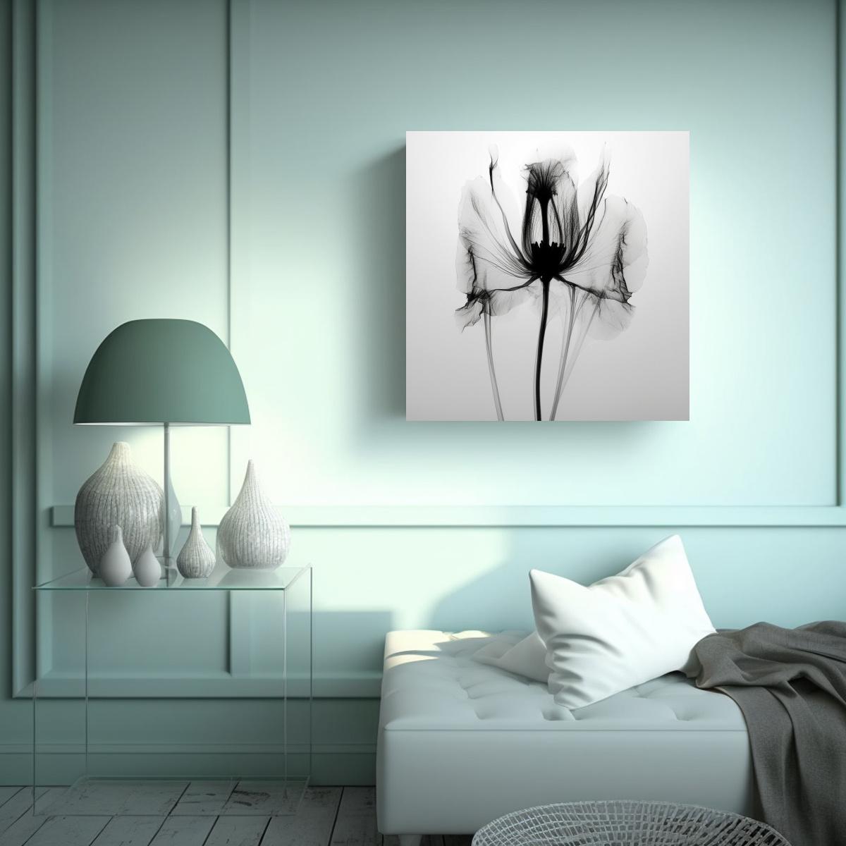 CUADRO ACUARELA CULTURAL Y RAYOS X DE FLOR EN 50X50 CM - 2