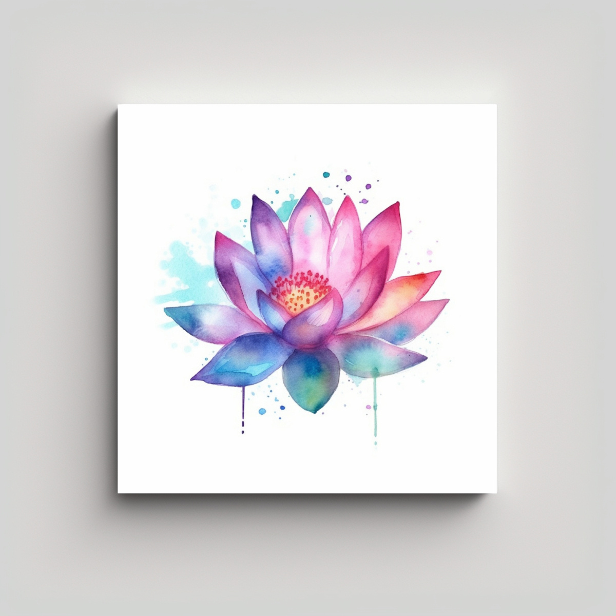 CUADRO EXPRESIONISTA DE FLOR DE LOTO EN ACUARELA 80X80 CM - 1