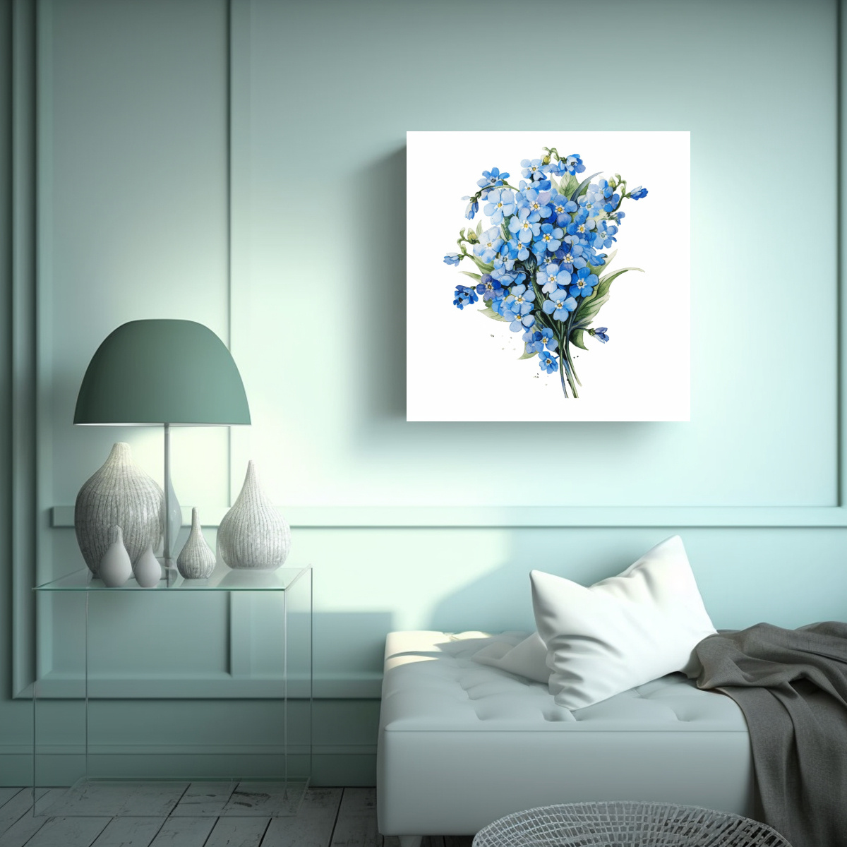 LIENZO DECORATIVO: MOVIMIENTO Y RAMO DE FLORES 20X20 CM - 2