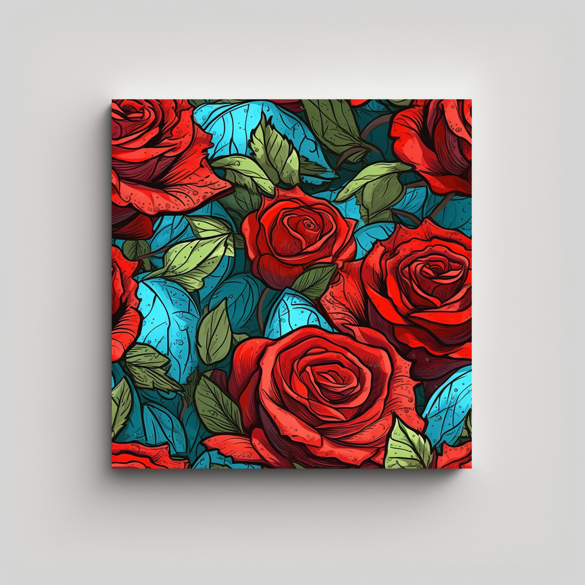 CUADRO ESTILIZADO DE BOUQUET DE ROSAS ROJAS CON 90X90 CM - 1