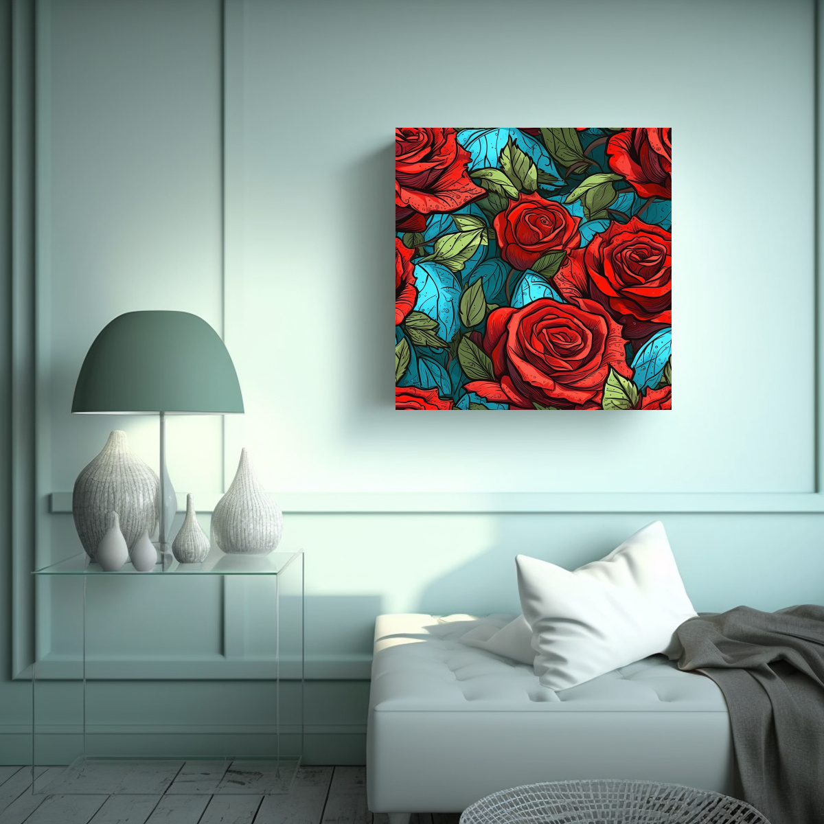 CUADRO ESTILIZADO DE BOUQUET DE ROSAS ROJAS CON 90X90 CM - 2