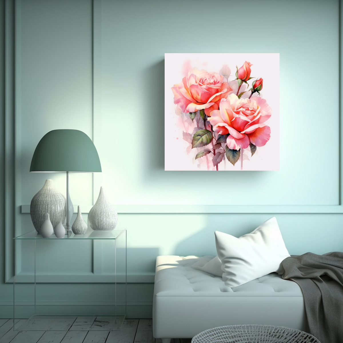 CUADRO DECORATIVO ABSTRACTO CON ROSAS ROSADAS DE 70X70 CM - 2
