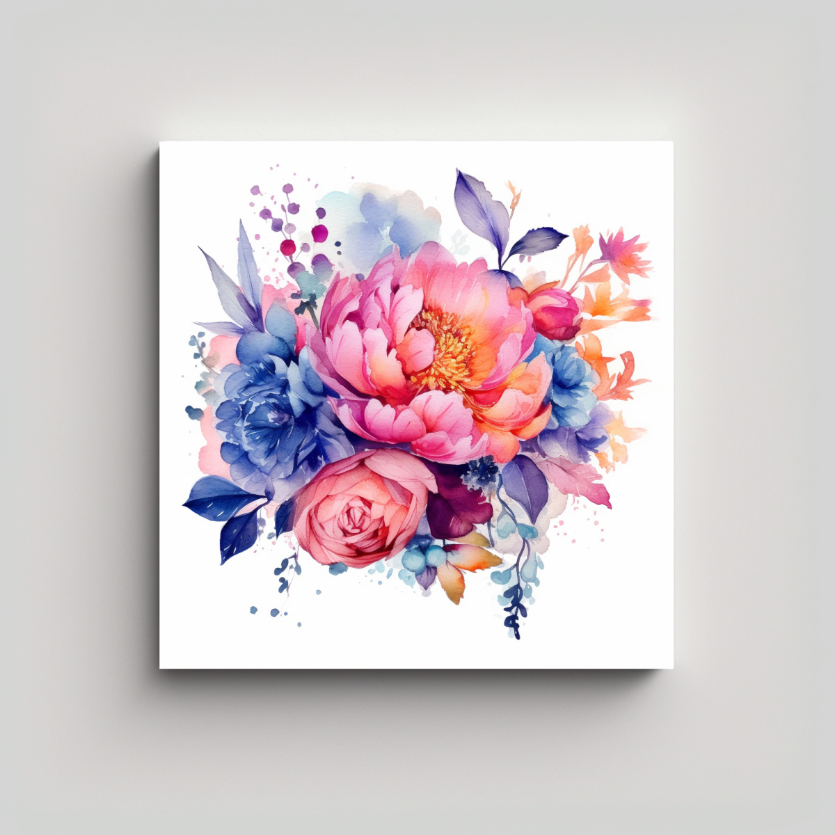 COMEDOR MODERNO: ARTE FLORAL ACUARELA EN LIENZO 80X80 CM - 1