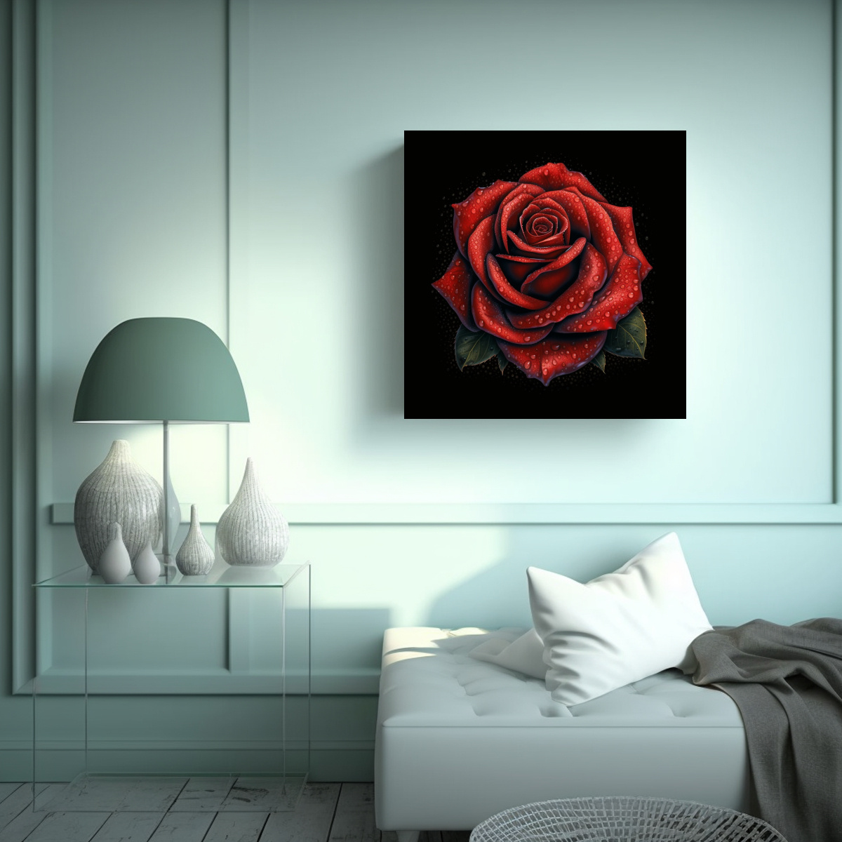 ROSA ROJA DE SAN VALENTÍN EN FONDO NEGRO: 80X80 CM - 2