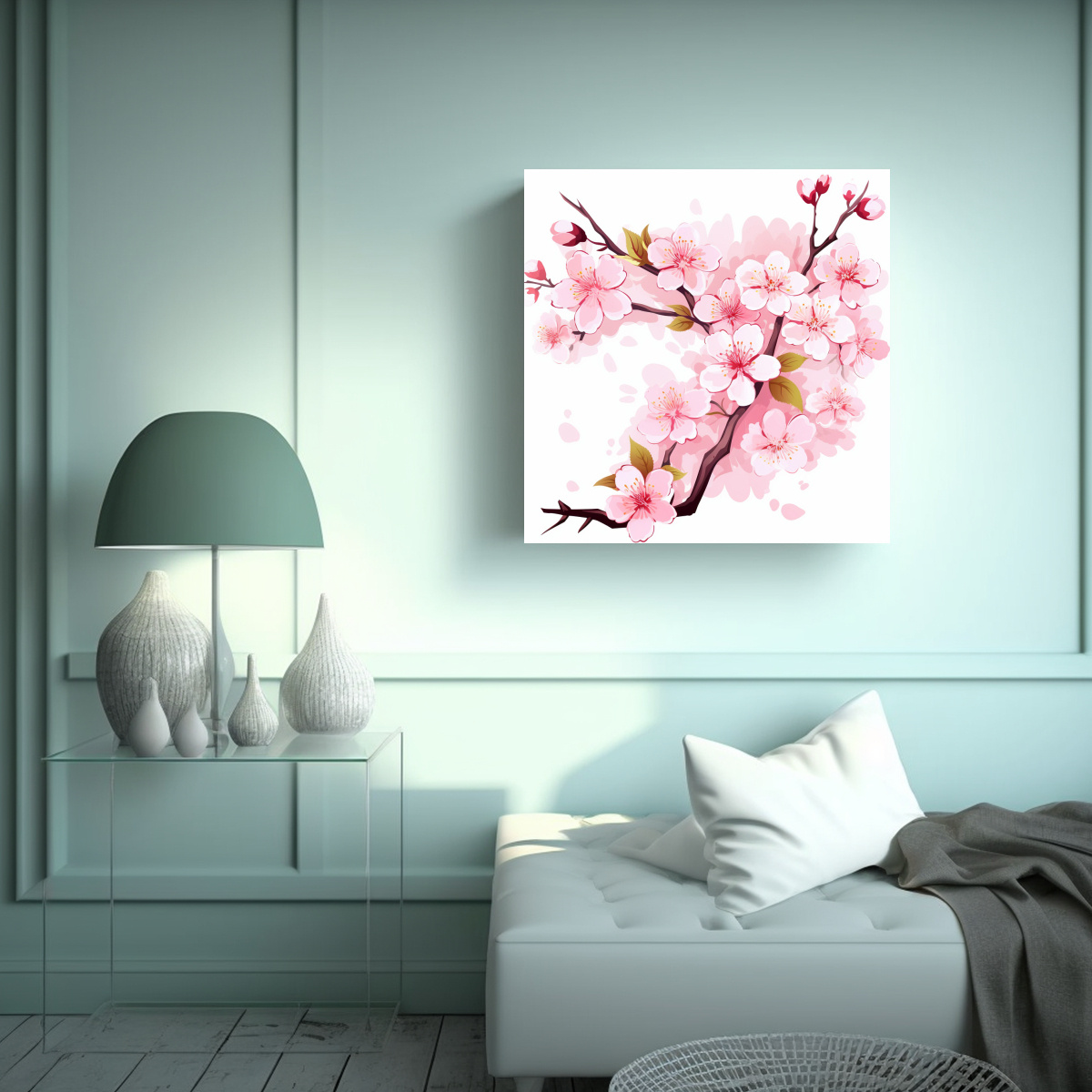 CUADRO IMPACTANTE DE FLOR DE CEREZO: TELA EN 50X50 CM - 2