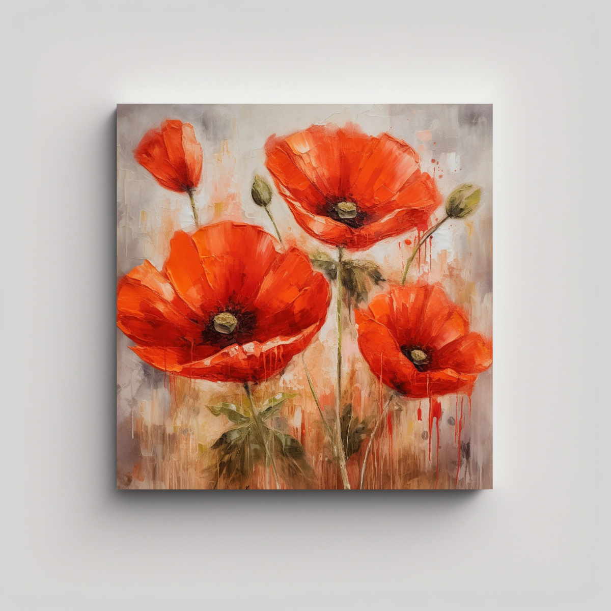COMPOSICIÓN DE AMAPOLAS HERMOSAS EN MOVIMIENTO: 80X80 CM - 1