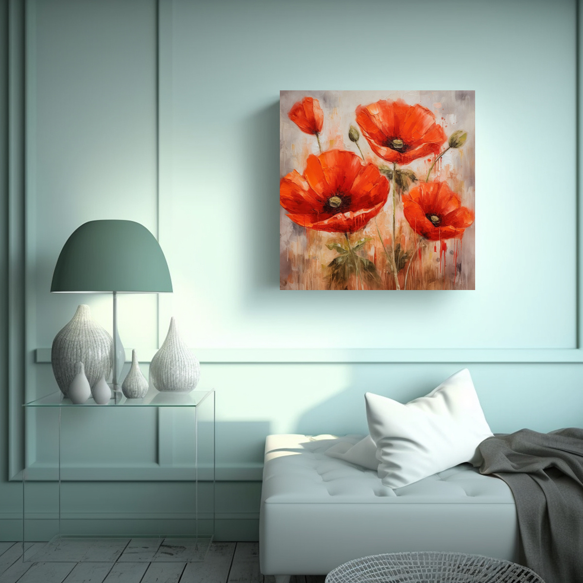 COMPOSICIÓN DE AMAPOLAS HERMOSAS EN MOVIMIENTO: 80X80 CM - 2