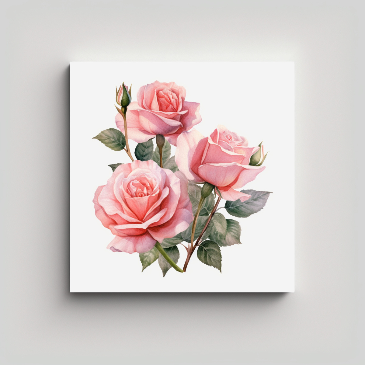 ROSES ACUARELA ROSA SOBRE COMPOSICIÓN ARTE 70X70 CM - 1