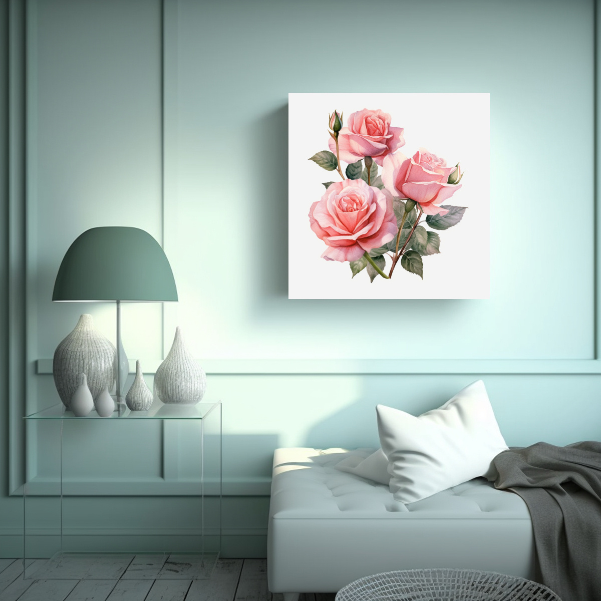 ROSES ACUARELA ROSA SOBRE COMPOSICIÓN ARTE 70X70 CM - 2