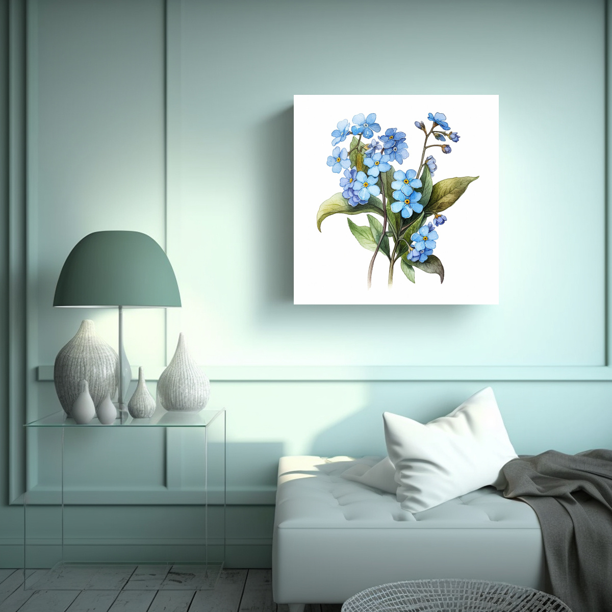 ILUSTRACIÓN BOTÁNICA DE FLORES FORGET-ME-NOT EN 90X90 CM - 2
