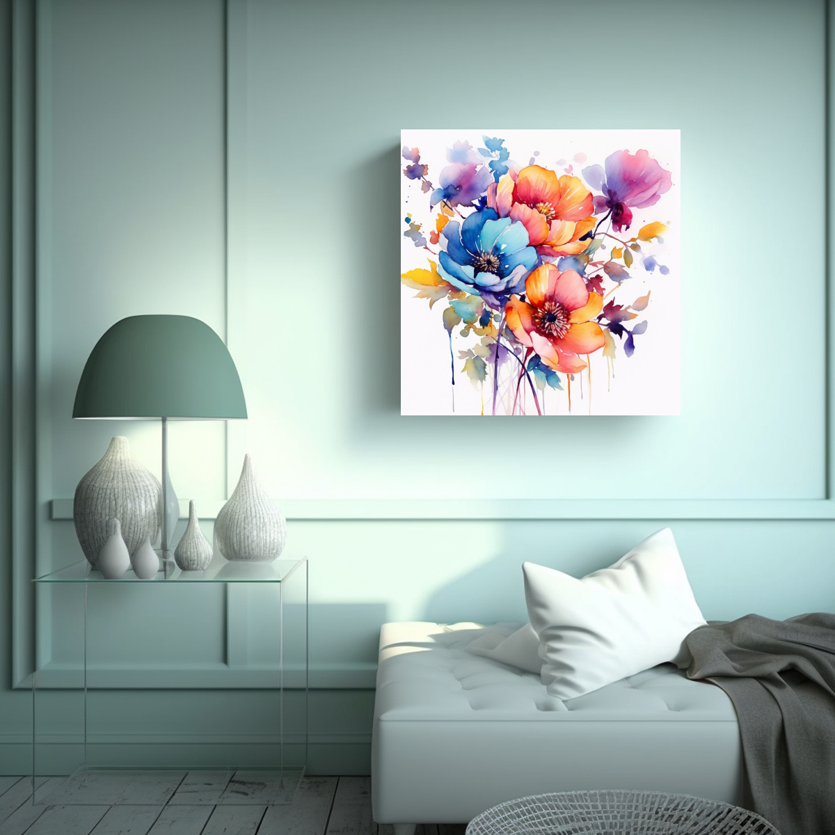INSPIRACIÓN FLORAL EN ACUARELA: CUADROS 100X100 CM - 2