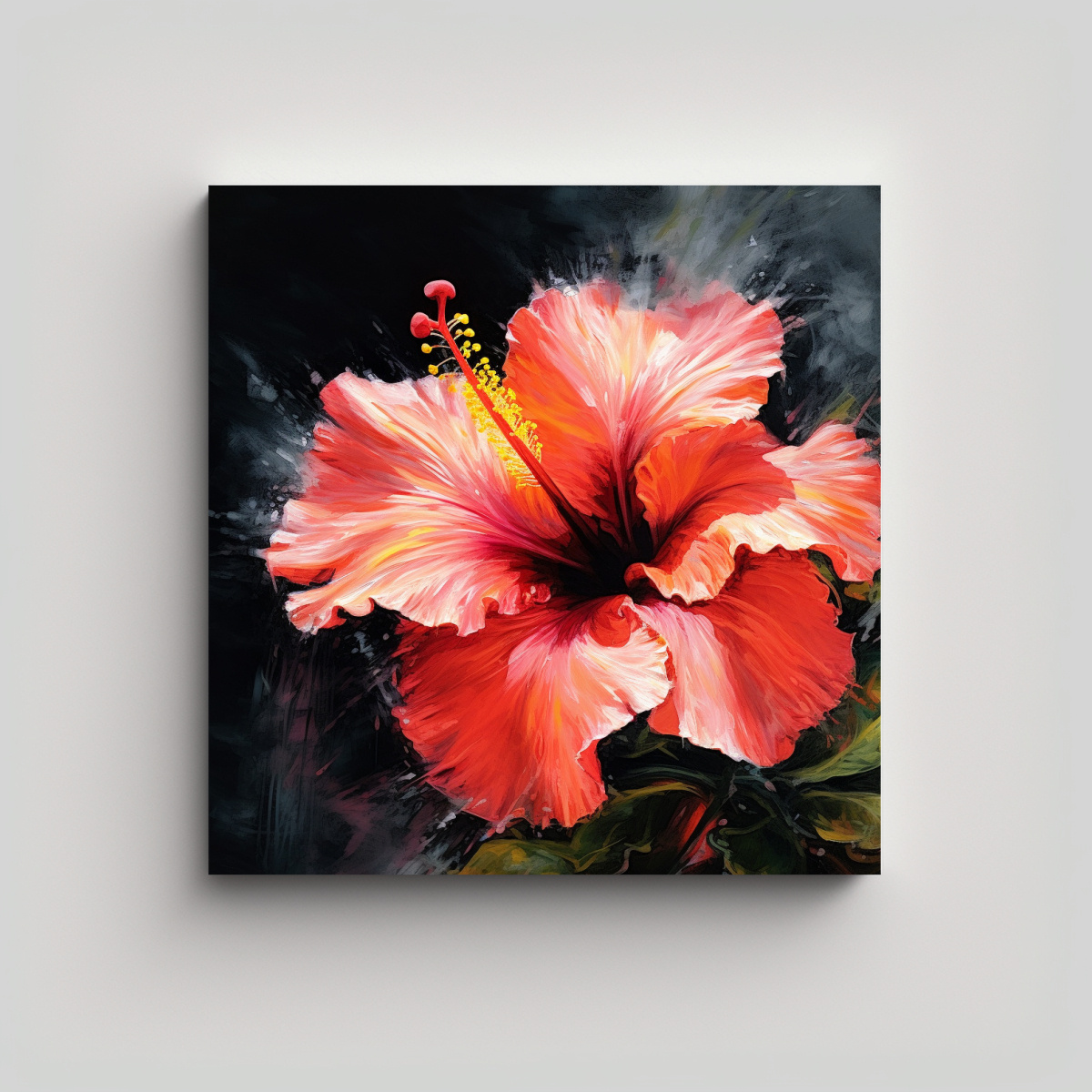 PINTURA ORIGINAL DE HIBISCUS: ARTE DE TRAZOS 50X50 CM - 1