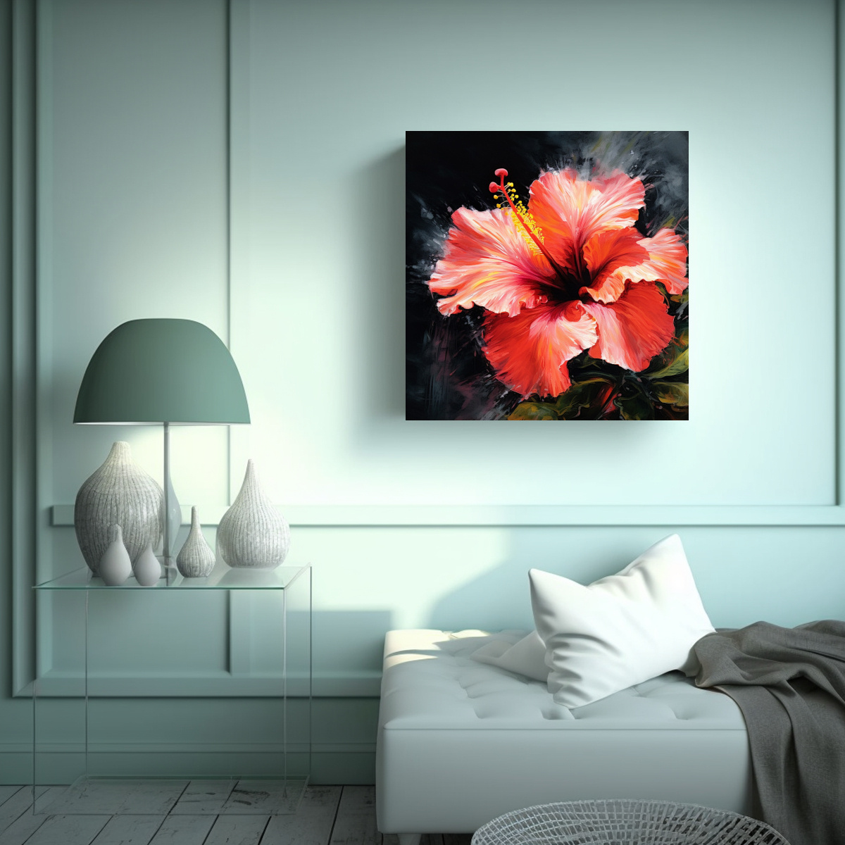 PINTURA ORIGINAL DE HIBISCUS: ARTE DE TRAZOS 50X50 CM - 2