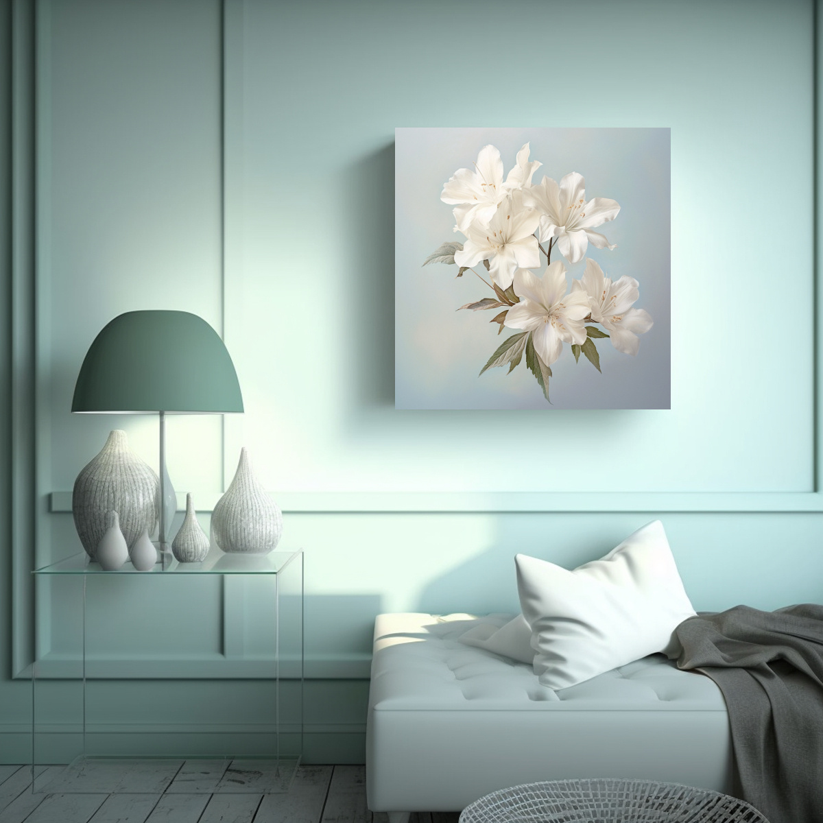 CUADRO DECORATIVO DE FLORES BLANCAS HERMOSAS EN 90X90 CM - 2