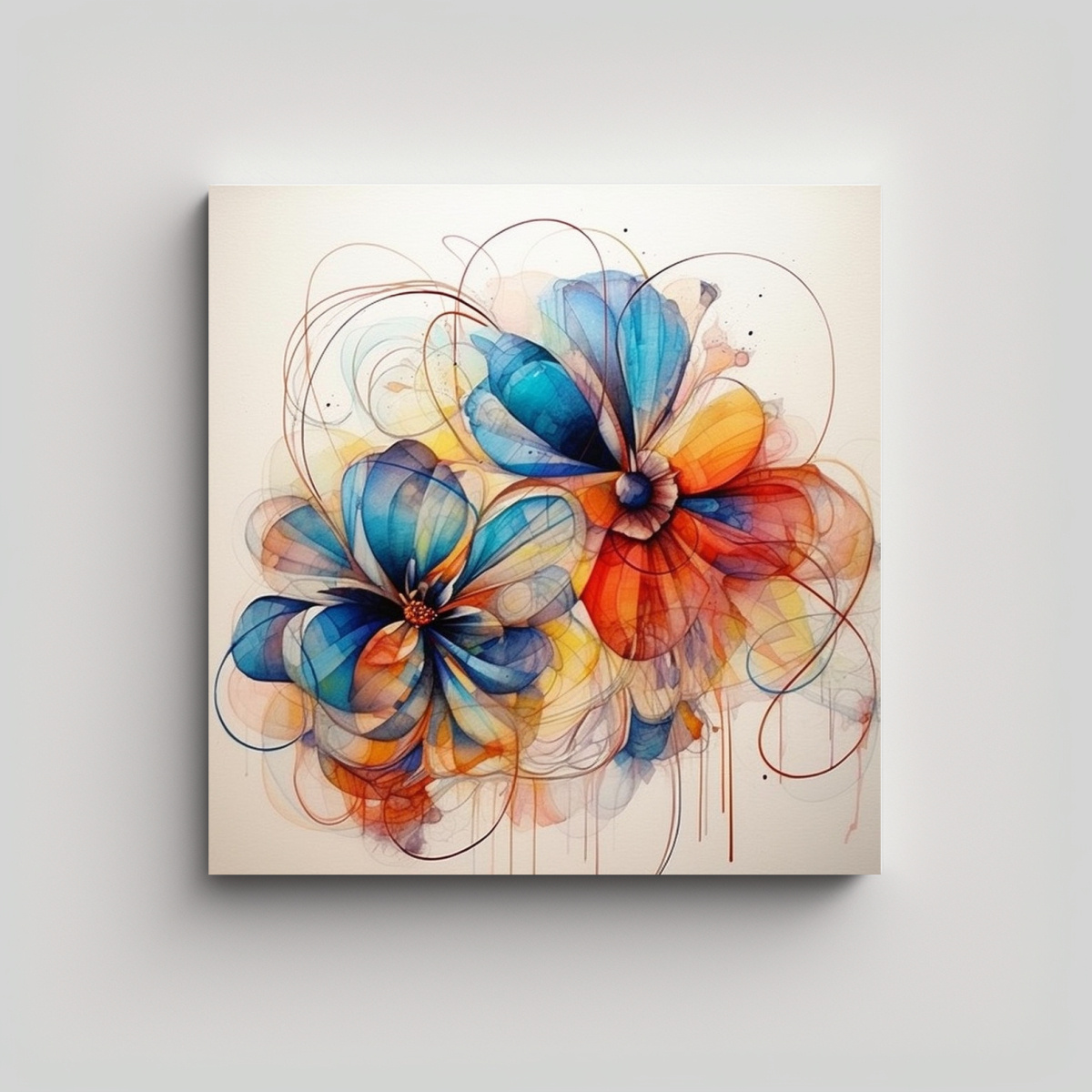 CUADRO DECORATIVO ABSTRACTO DE FLORES EN ACUARELA 50X50 CM - 1