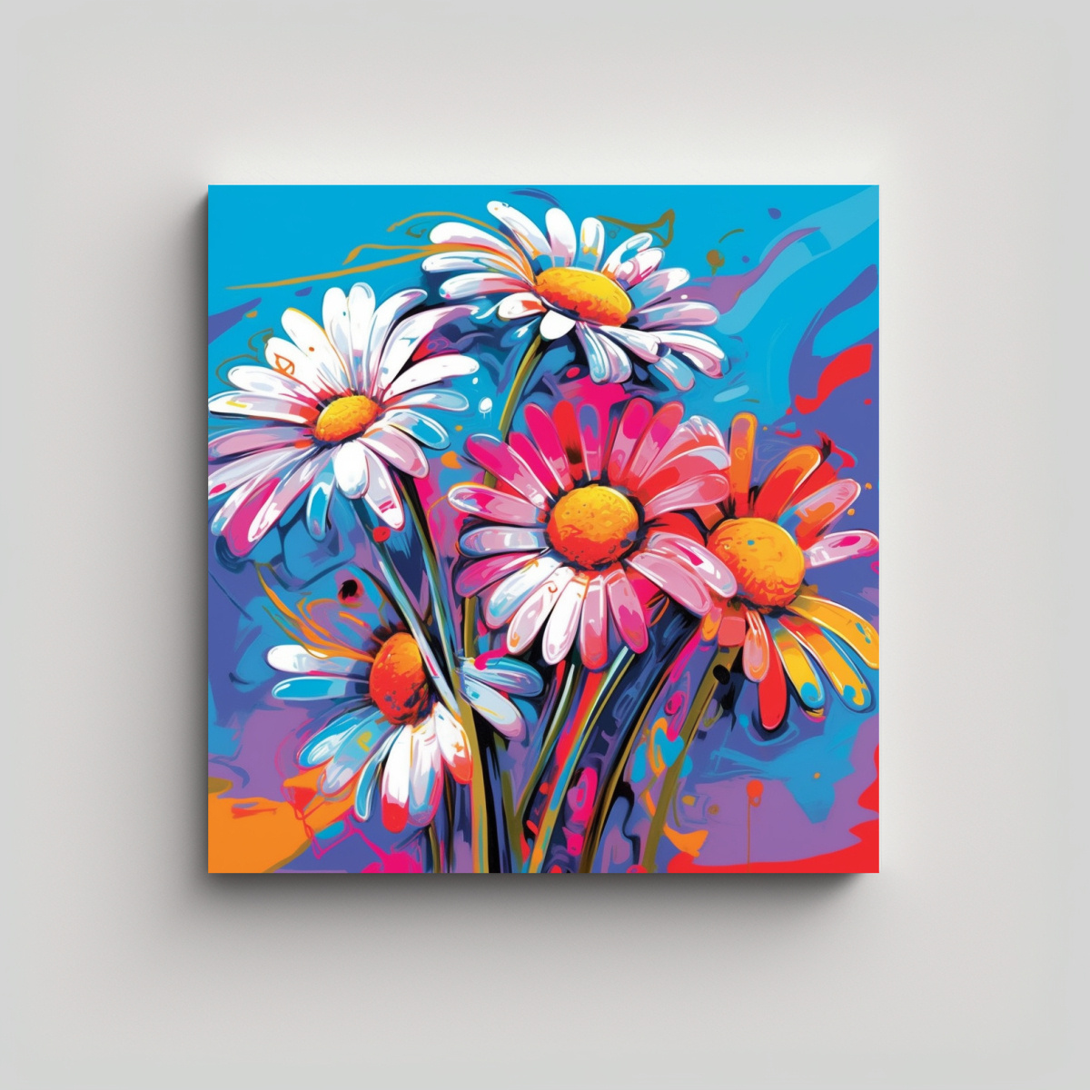 CUADRO INTENSO CANVA DE MARGARITAS AL ESTILO 60X60 CM - 1