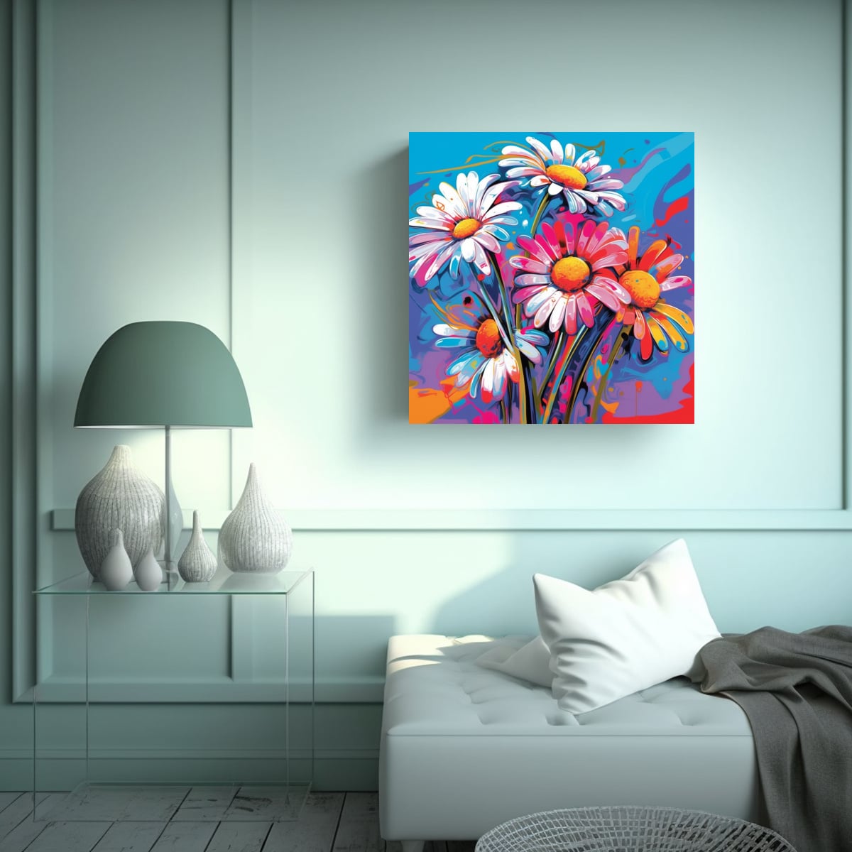 CUADRO INTENSO CANVA DE MARGARITAS AL ESTILO 60X60 CM - 2