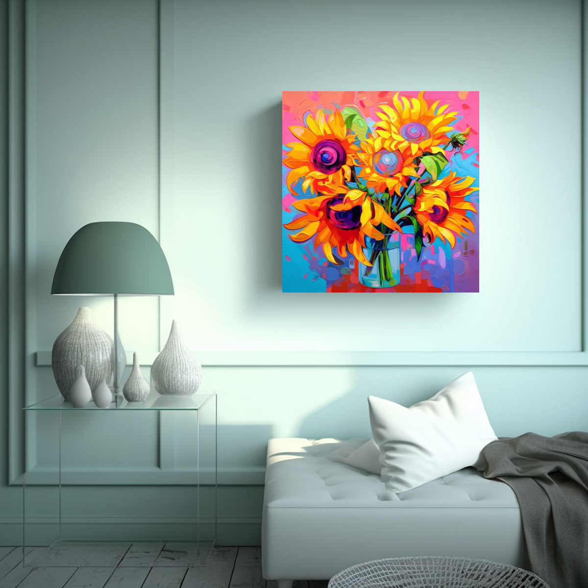 CUADRO DECORATIVO ESCENARIO DE GIRASOLES AL 80X80 CM - 2