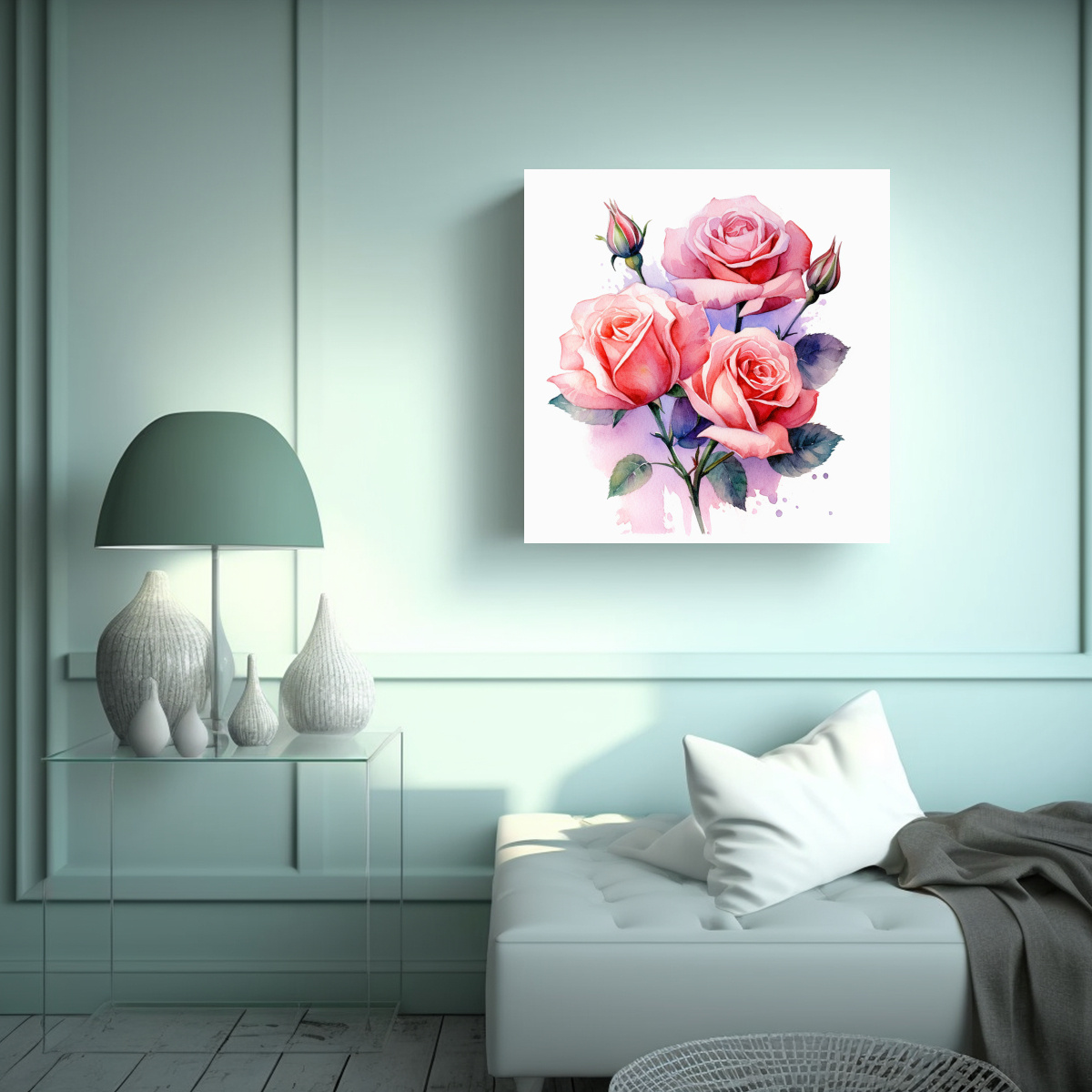 ESCENA CUADRADA: ROSAS ROSADAS REALISTAS CON 90X90 CM - 2