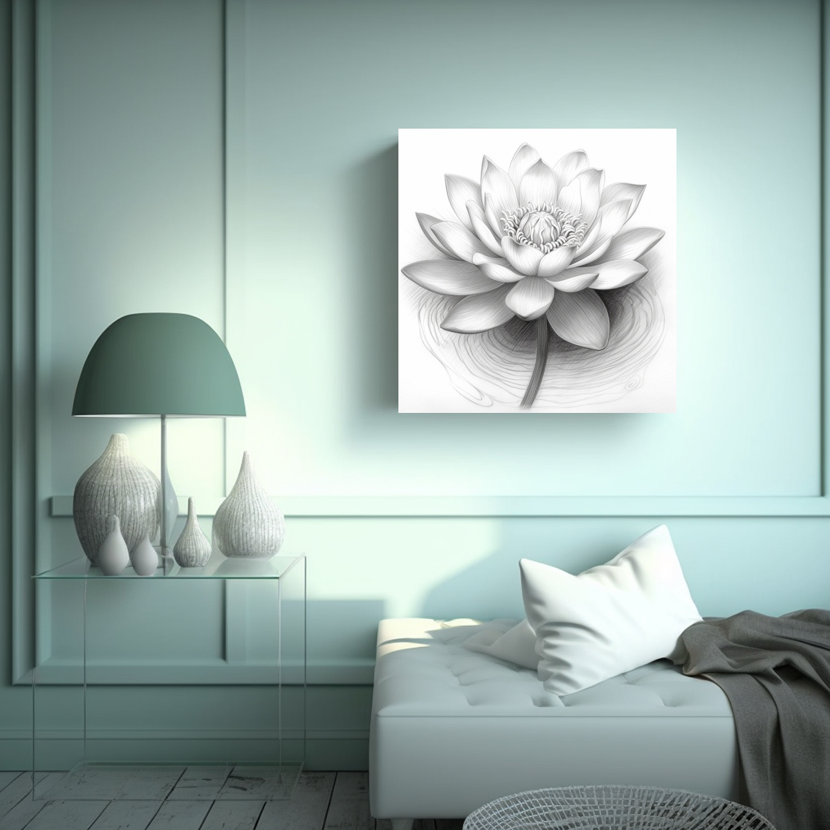 DIBUJO REALISTA DE FLOR DE LOTO EN PATRÓN 90X90 CM - 2