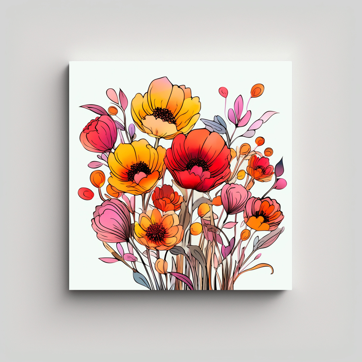 COMPOSICIÓN INTENSA DE FLORES CARTOON EN ROSA, 100X100 CM - 1