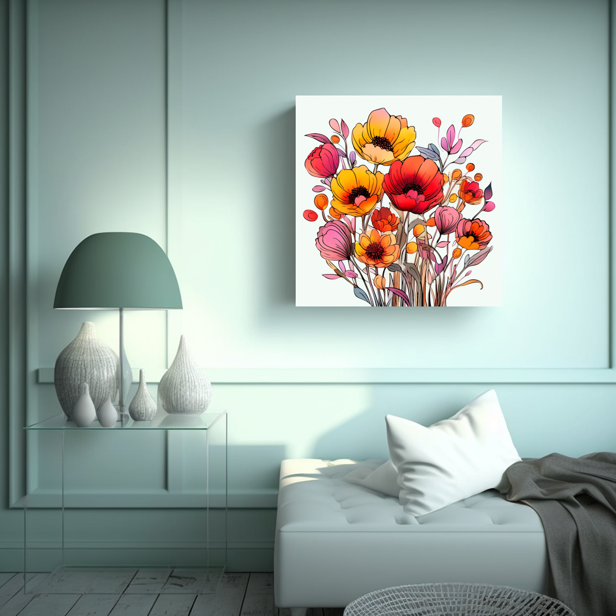 COMPOSICIÓN INTENSA DE FLORES CARTOON EN ROSA, 100X100 CM - 2