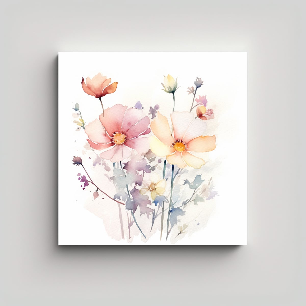 CUADRO DECORATIVO: FLORES SILVESTRES EN ACUARELA 20X20 CM - 1