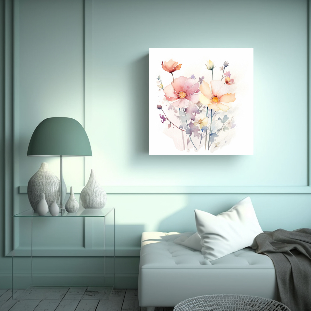 CUADRO DECORATIVO: FLORES SILVESTRES EN ACUARELA 20X20 CM - 2
