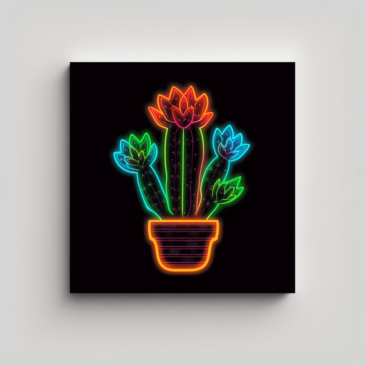 ILUSTRACIÓN NEON CACTUS Y SOL: ARTE DE PARED CON 60X60 CM - 1