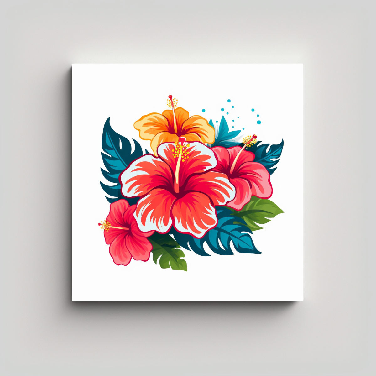 DIBUJO DE ÉPOCA HIBISCUS EN TELA EN BASTIDOR, 50X50 CM - 1
